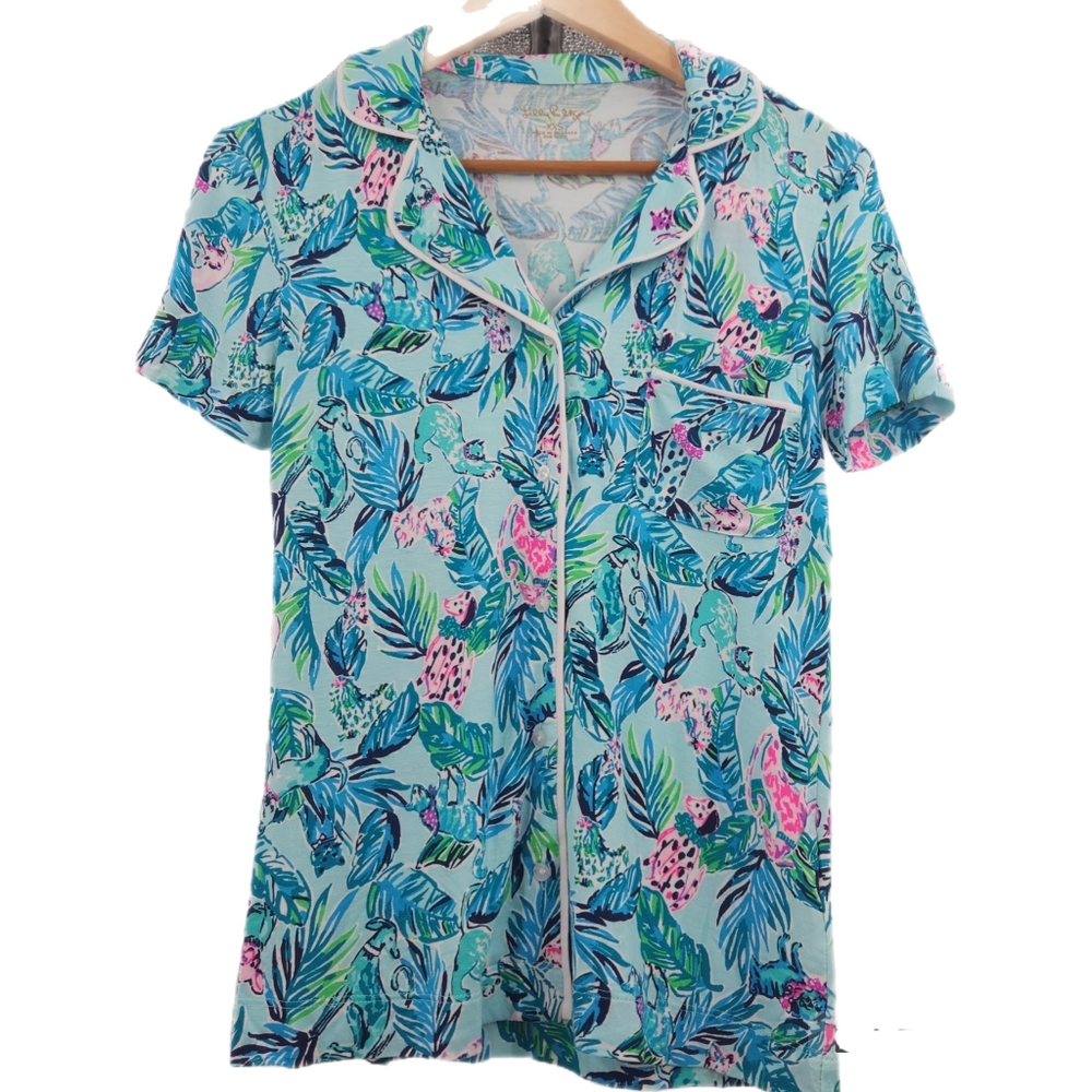 Lilly Pulitzer Sleepwear Barking Up the Palm Tree PJ Top Size XXS